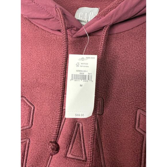 NEW GAP Arch Logo Fleece Hoodie Men M Deep Red Multi Media Loungewear Comfort - Picture 6 of 6